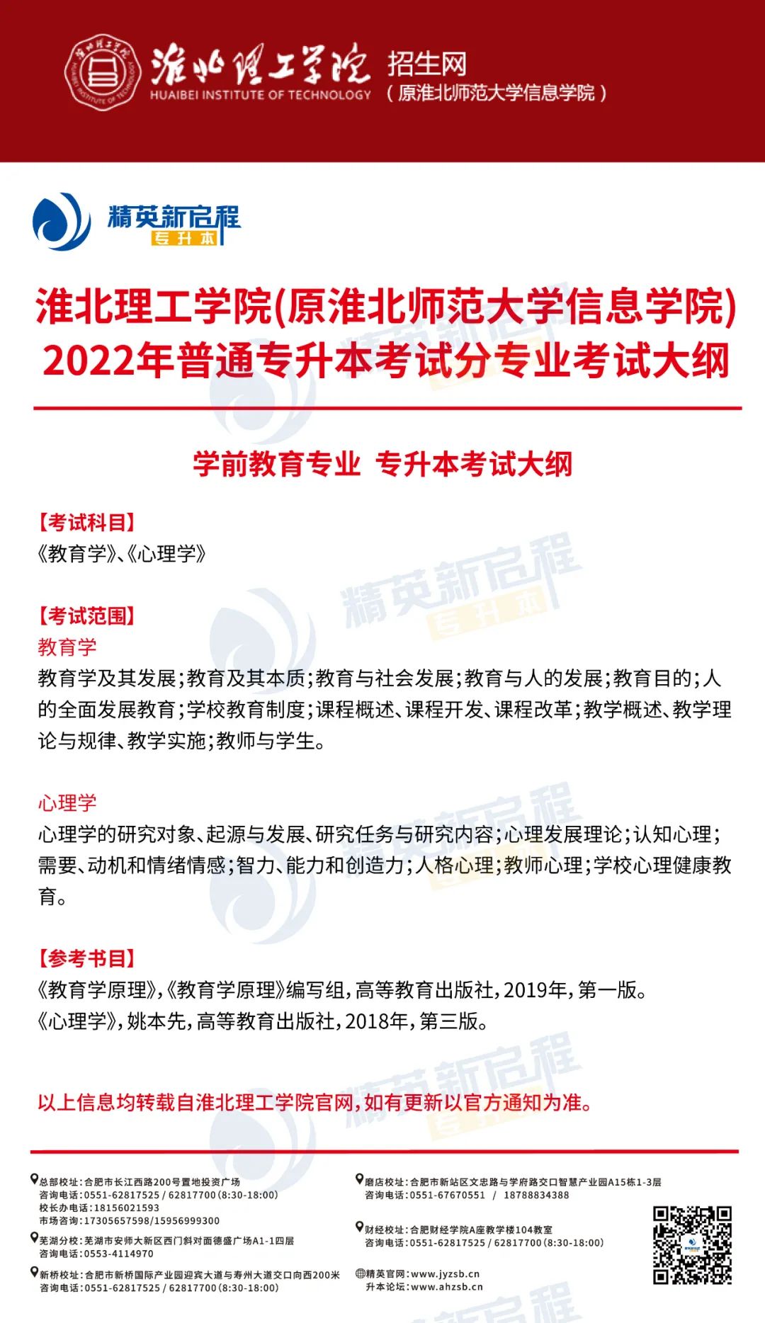 淮北理工学院2022年普通高校专升本招生专业及考试大纲