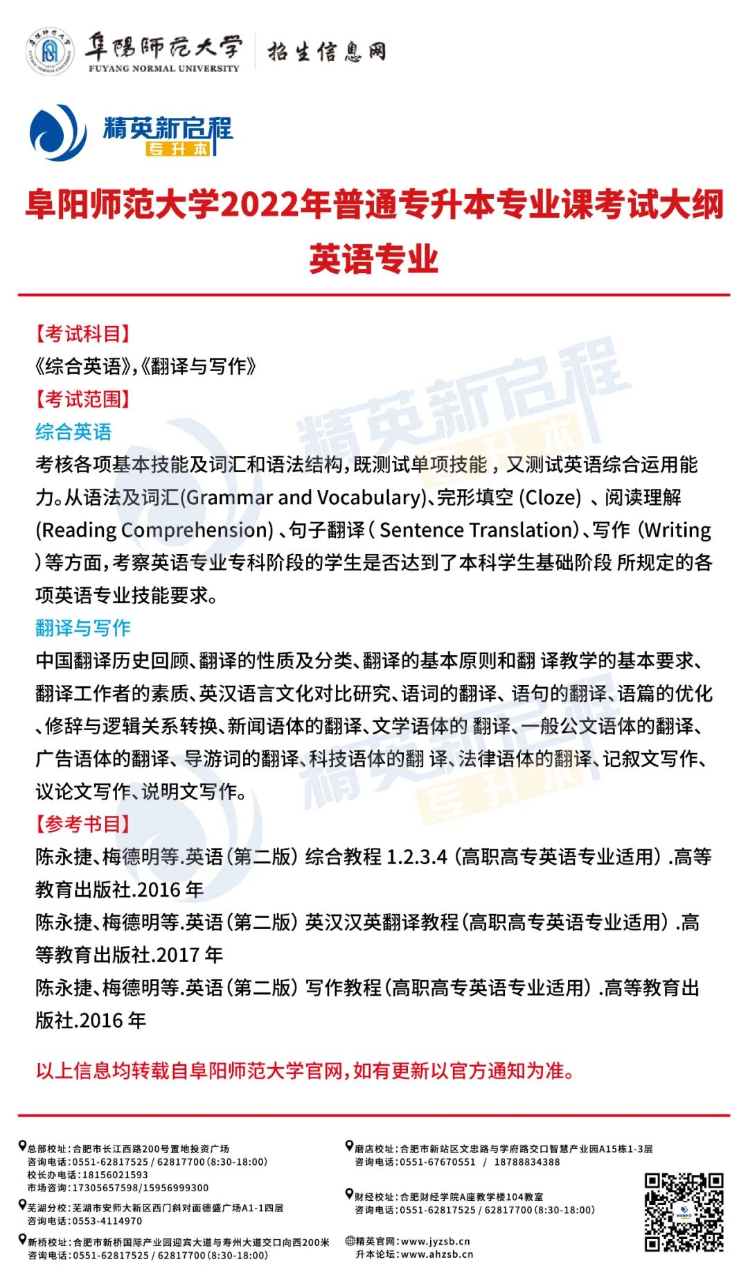 阜阳师范大学2022年普通专升本